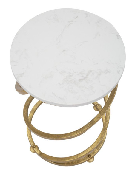 Table d'appoint moderne Ronde en Marbre Blanc Métal Doré Spiral 