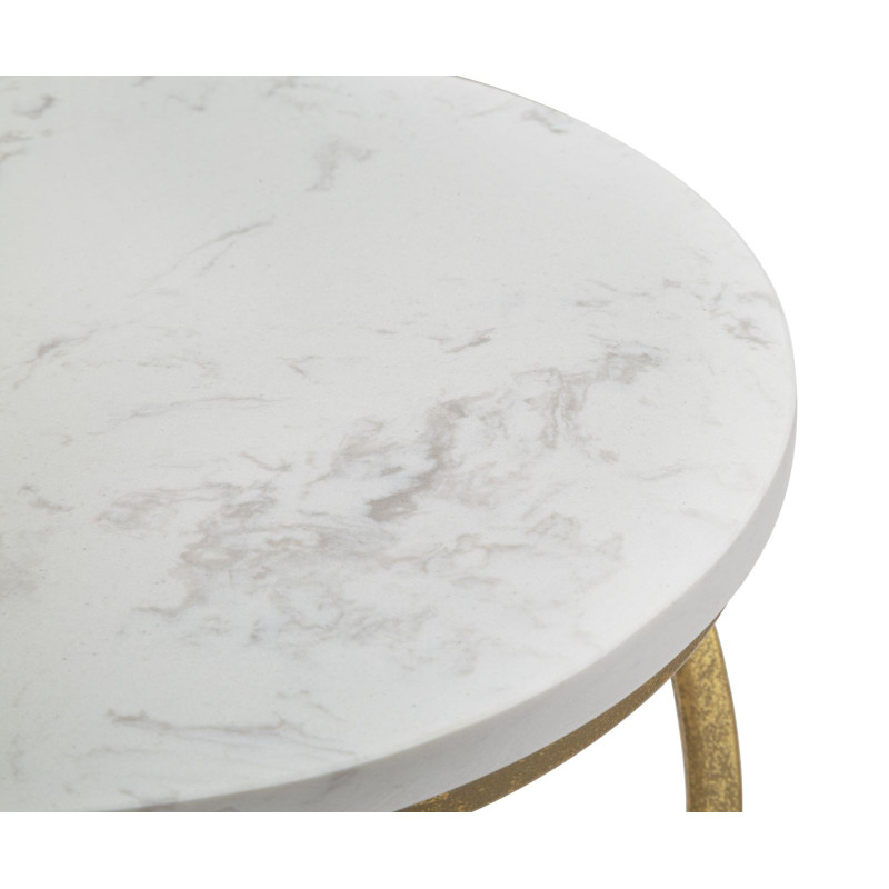Table d'appoint moderne Ronde en Marbre Blanc Métal Doré Spiral 