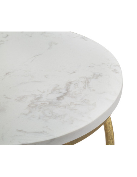 Table d'appoint moderne Ronde en Marbre Blanc Métal Doré Spiral 