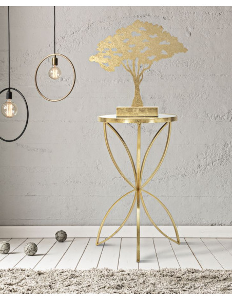 Sellette haute originale Papillon Ronde en Métal Doré Miroir Butterfly 