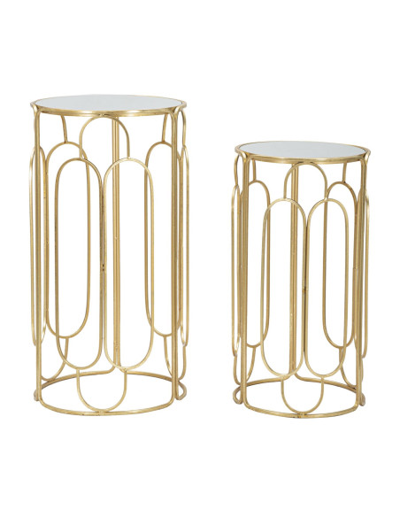 Sellette haute moderne Ronde en Métal Doré Miroir Arty (Lot de 2) 