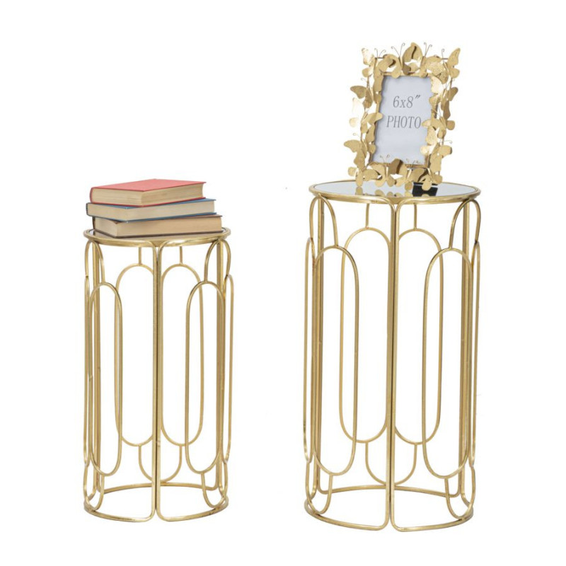 Sellette haute moderne Ronde en Métal Doré Miroir Arty (Lot de 2) 