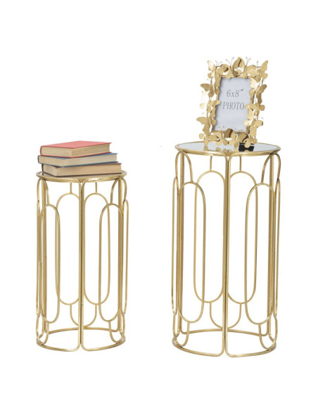 Sellette haute moderne Ronde en Métal Doré Miroir Arty (Lot de 2) 