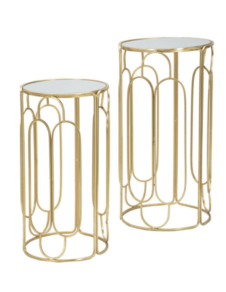 Sellette haute moderne Ronde en Métal Doré Miroir Arty (Lot de 2) 