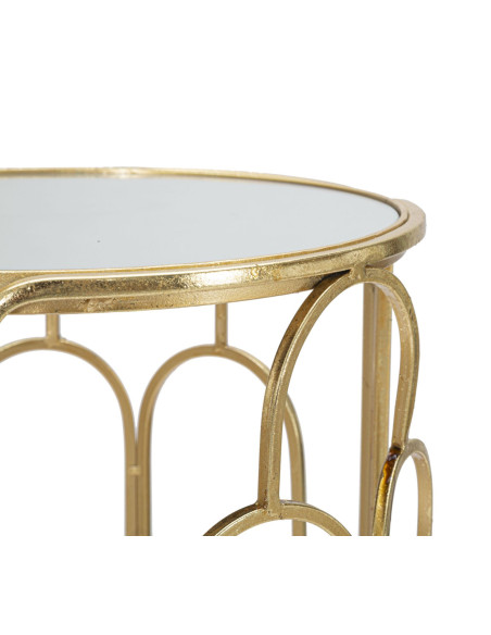 Sellette haute moderne Ronde en Métal Doré Miroir Arty (Lot de 2) 