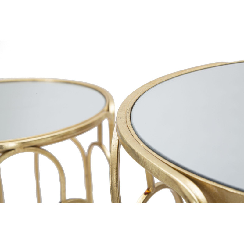 Sellette haute moderne Ronde en Métal Doré Miroir Arty (Lot de 2) 
