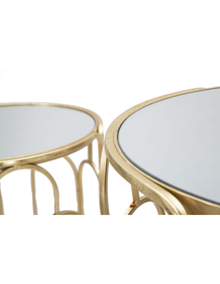 Sellette haute moderne Ronde en Métal Doré Miroir Arty (Lot de 2) 