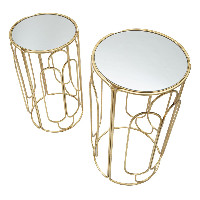 Sellette haute moderne Ronde en Métal Doré Miroir Arty (Lot de 2) 