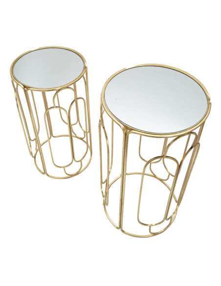 Sellette haute moderne Ronde en Métal Doré Miroir Arty (Lot de 2) 