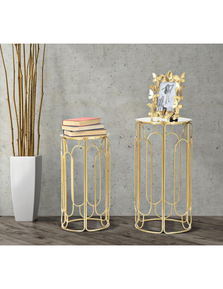 Sellette haute moderne Ronde en Métal Doré Miroir Arty (Lot de 2) 