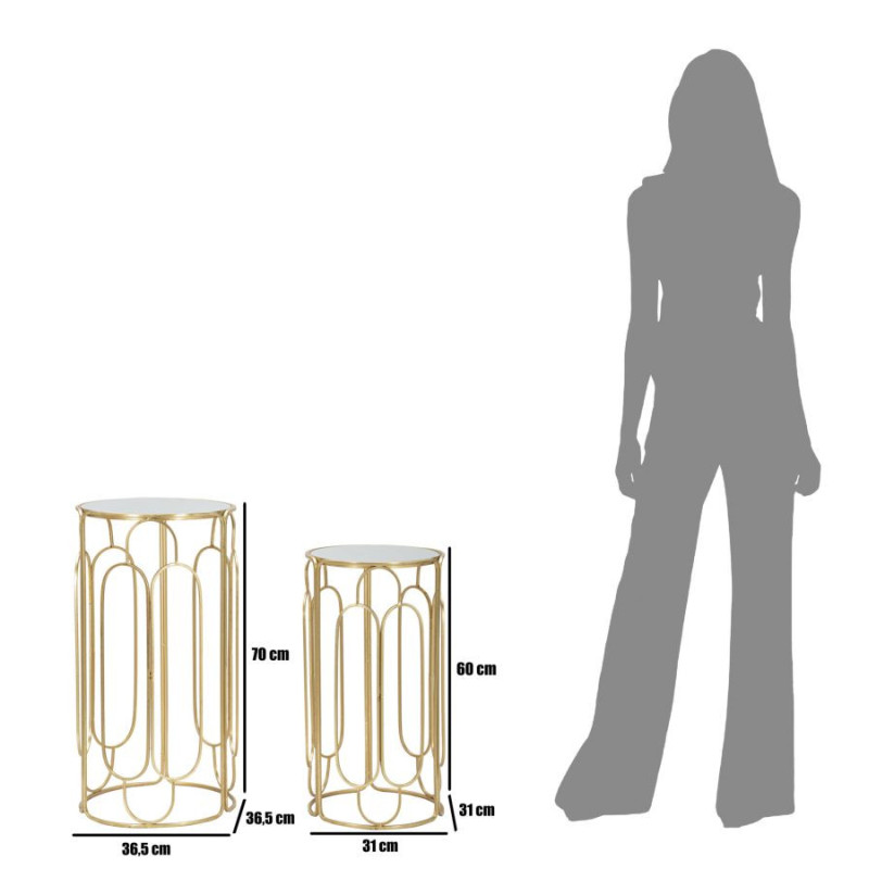 Sellette haute moderne Ronde en Métal Doré Miroir Arty (Lot de 2) 