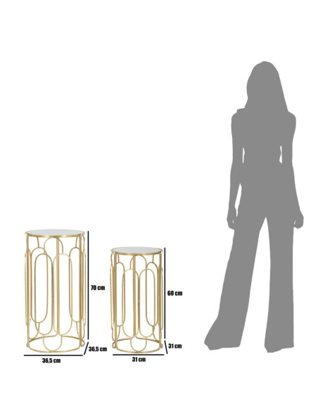 Sellette haute moderne Ronde en Métal Doré Miroir Arty (Lot de 2) 