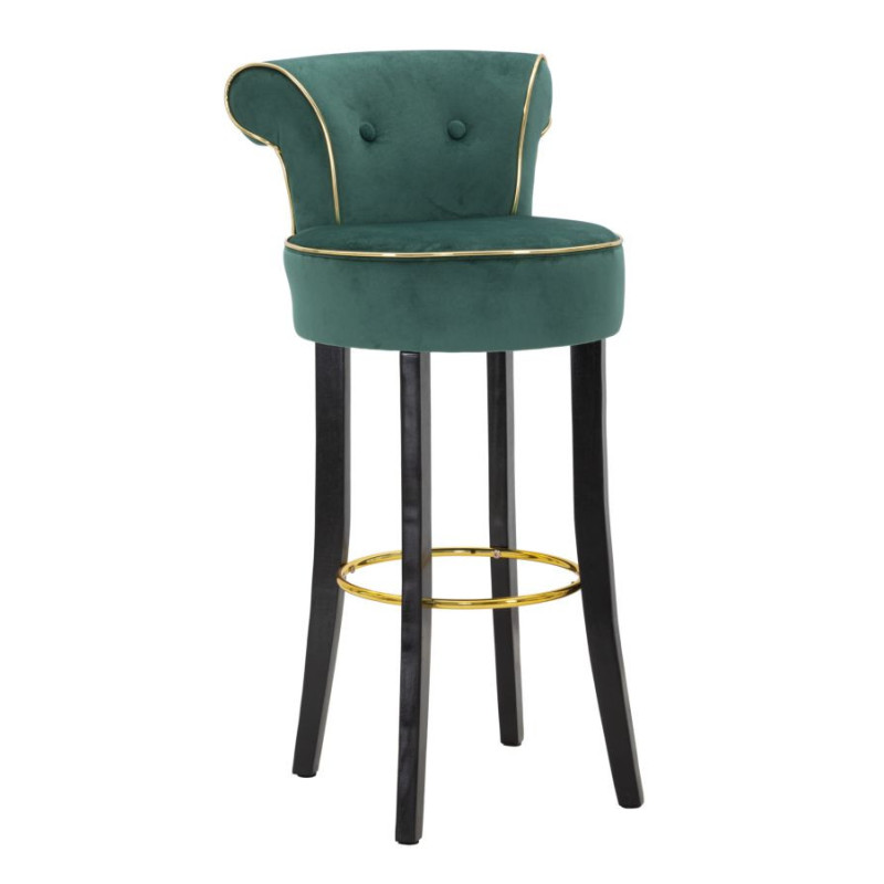 Tabouret de bar moderne avec dossier en Velours Vert Capitonné Simili Métal Doré Luxy 