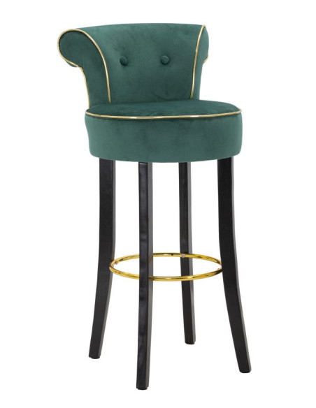 Tabouret de bar moderne avec dossier en Velours Vert Capitonné Simili Métal Doré Luxy 