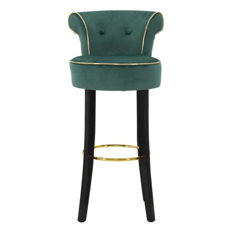 Tabouret de bar moderne avec dossier en Velours Vert Capitonné Simili Métal Doré Luxy 