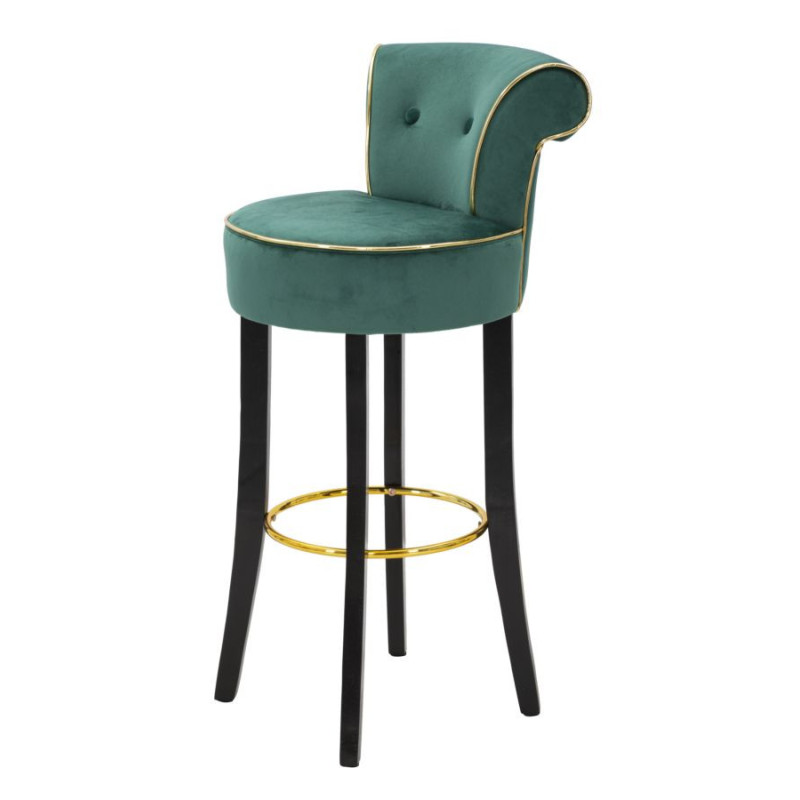 Tabouret de bar moderne avec dossier en Velours Vert Capitonné Simili Métal Doré Luxy 