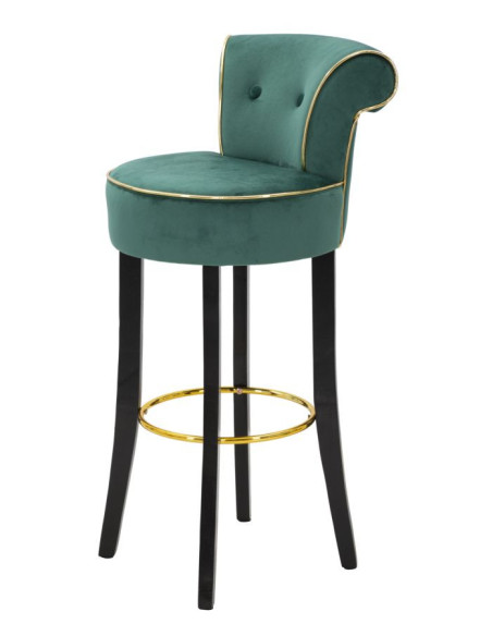 Tabouret de bar moderne avec dossier en Velours Vert Capitonné Simili Métal Doré Luxy 