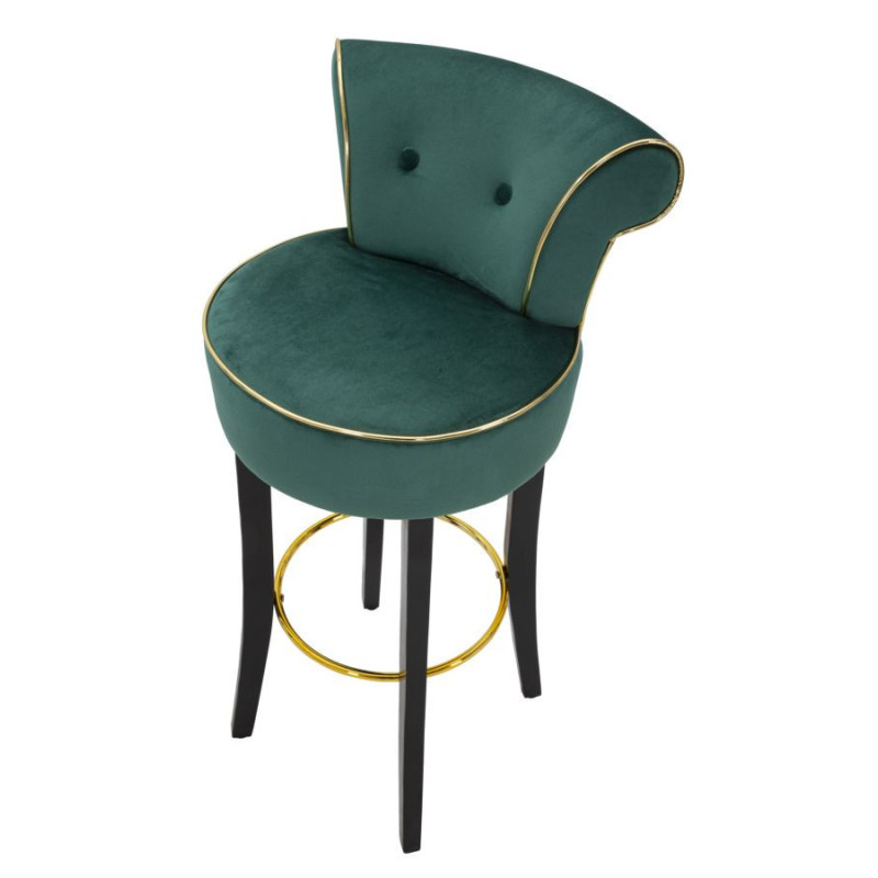Tabouret de bar moderne avec dossier en Velours Vert Capitonné Simili Métal Doré Luxy 
