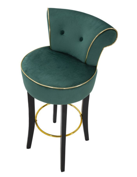 Tabouret de bar moderne avec dossier en Velours Vert Capitonné Simili Métal Doré Luxy 