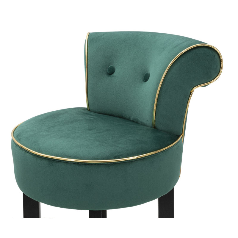 Tabouret de bar moderne avec dossier en Velours Vert Capitonné Simili Métal Doré Luxy 