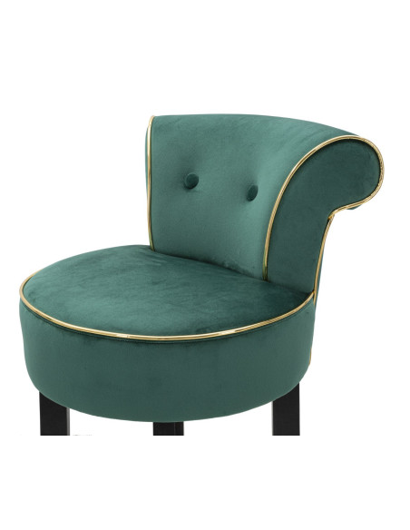 Tabouret de bar moderne avec dossier en Velours Vert Capitonné Simili Métal Doré Luxy 