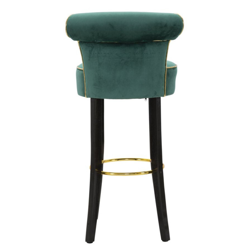 Tabouret de bar moderne avec dossier en Velours Vert Capitonné Simili Métal Doré Luxy 