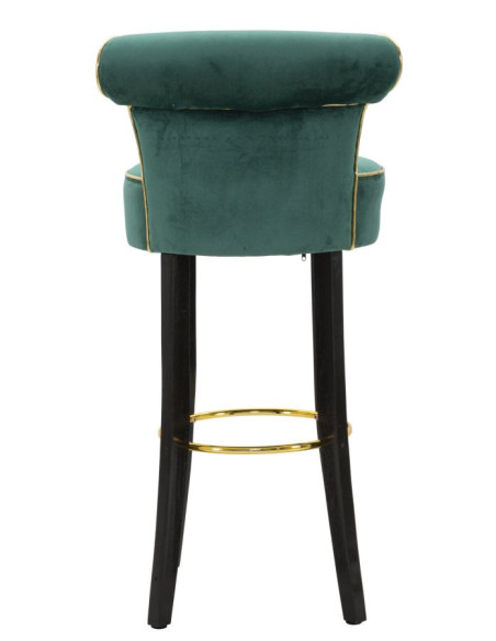 Tabouret de bar moderne avec dossier en Velours Vert Capitonné Simili Métal Doré Luxy 
