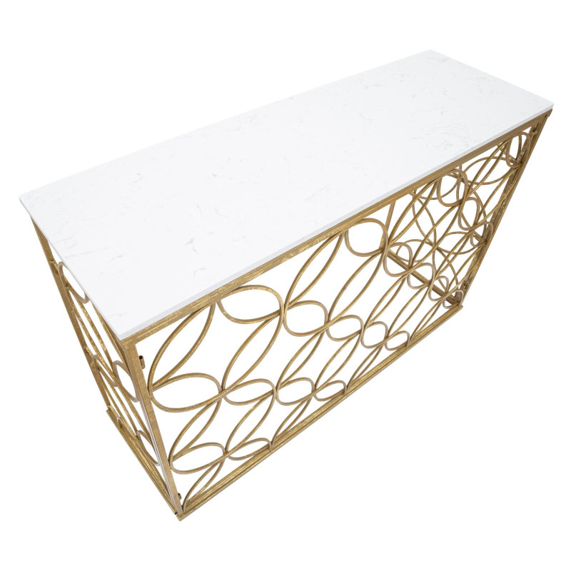 Console moderne Rectangulaire en Marbre Blanc Métal Doré Star 
