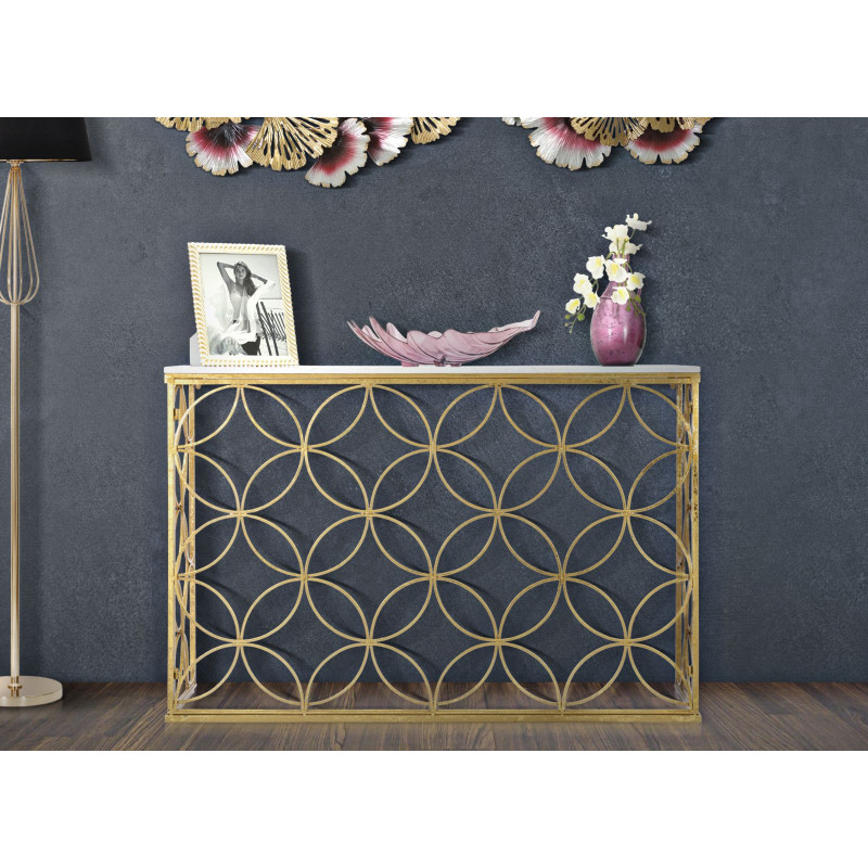 Console moderne Rectangulaire en Marbre Blanc Métal Doré Star 