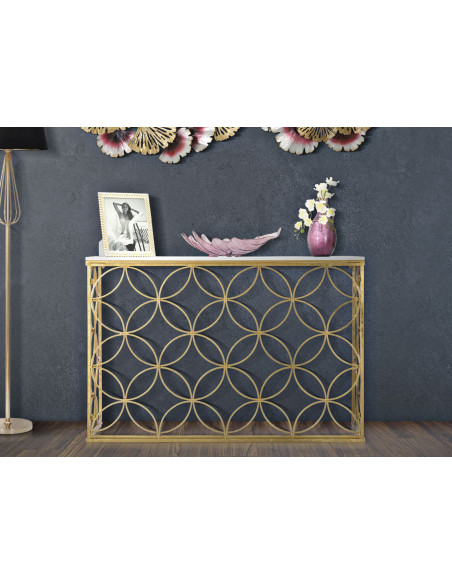 Console moderne Rectangulaire en Marbre Blanc Métal Doré Star 