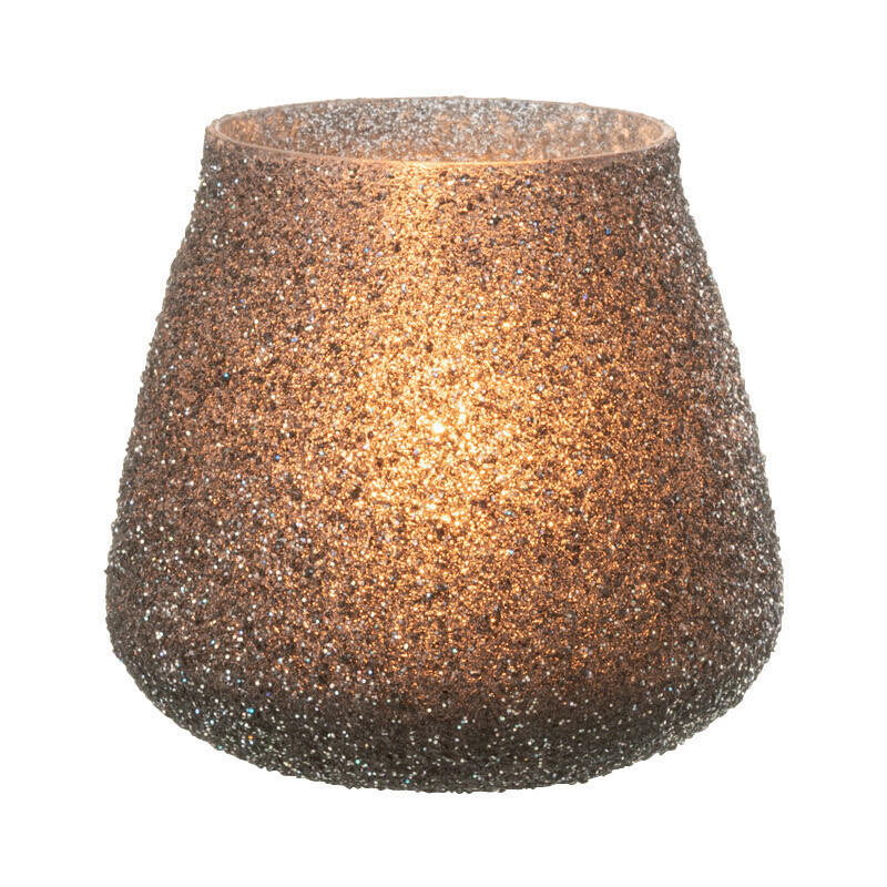 Photophore en verre teinté mauve avec paillettes 9 cm - 2