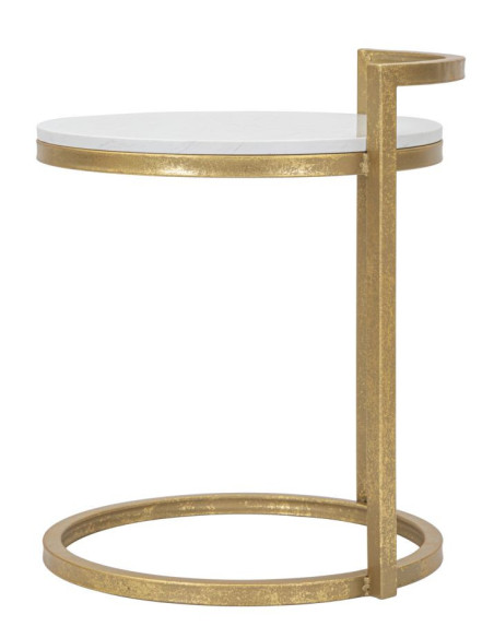 Bout de canapé moderne Rond en Marbre Blanc Métal Doré Round 