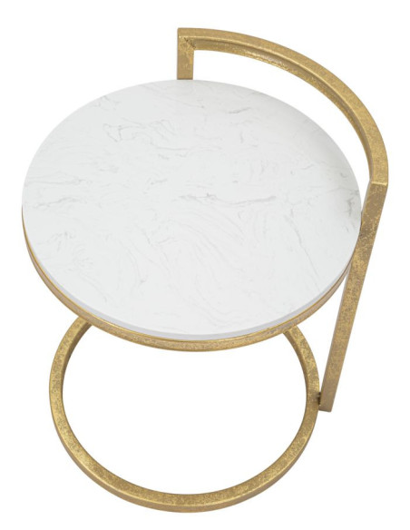 Bout de canapé moderne Rond en Marbre Blanc Métal Doré Round 