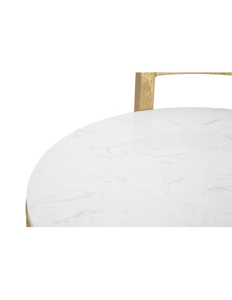 Bout de canapé moderne Rond en Marbre Blanc Métal Doré Round 