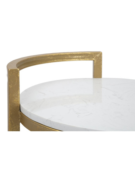 Bout de canapé moderne Rond en Marbre Blanc Métal Doré Round 
