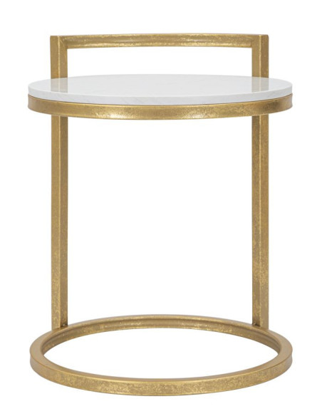 Bout de canapé moderne Rond en Marbre Blanc Métal Doré Round 