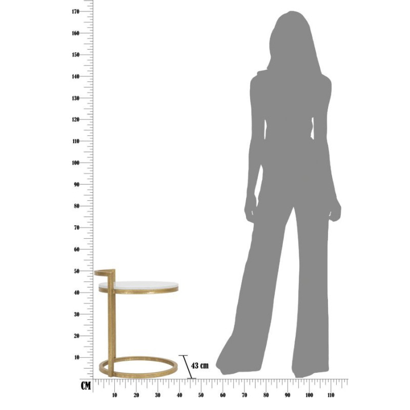 Bout de canapé moderne Rond en Marbre Blanc Métal Doré Round 