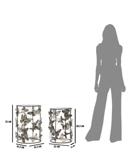 Table d'appoint originale Ronde en Métal Noir Verre Motif papillons Farfalle (Lot de 2) 