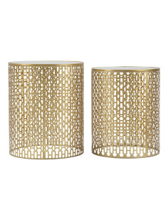 Table d'appoint moderne Ronde en Métal Doré Miroir Oblin (Lot de 2) 