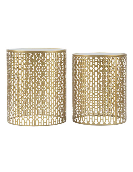 Table d'appoint moderne Ronde en Métal Doré Miroir Oblin (Lot de 2) 