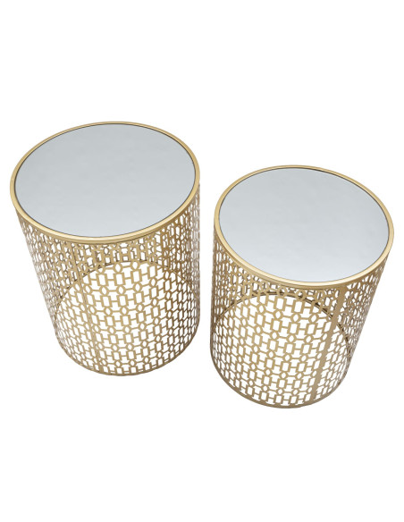 Table d'appoint moderne Ronde en Métal Doré Miroir Oblin (Lot de 2) 