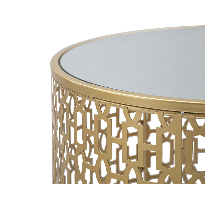 Table d'appoint moderne Ronde en Métal Doré Miroir Oblin (Lot de 2) 