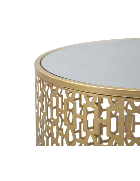 Table d'appoint moderne Ronde en Métal Doré Miroir Oblin (Lot de 2) 