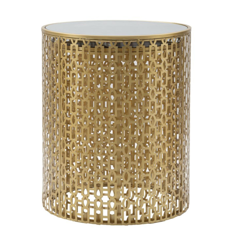 Table d'appoint moderne Ronde en Métal Doré Miroir Oblin (Lot de 2) 