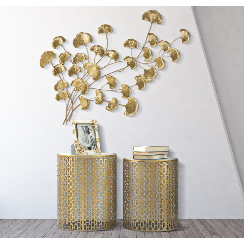 Table d'appoint moderne Ronde en Métal Doré Miroir Oblin (Lot de 2) 