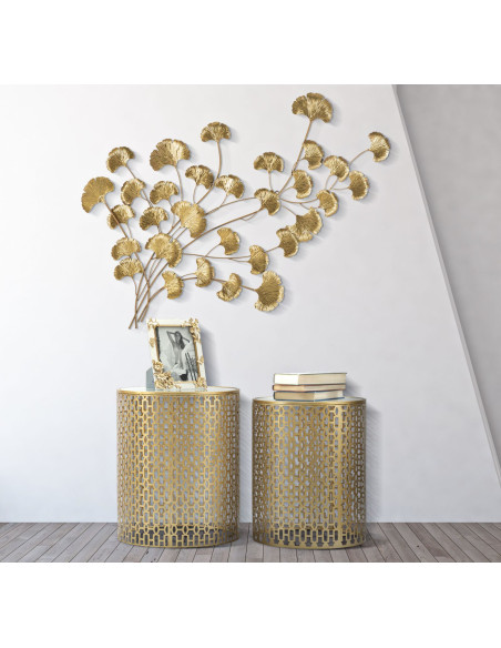 Table d'appoint moderne Ronde en Métal Doré Miroir Oblin (Lot de 2) 