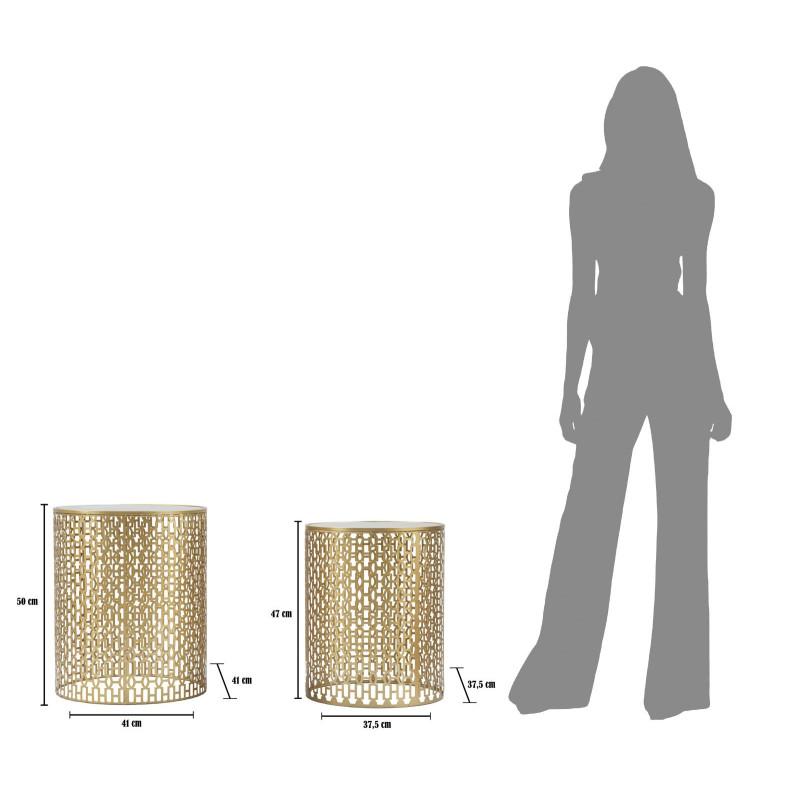 Table d'appoint moderne Ronde en Métal Doré Miroir Oblin (Lot de 2) 