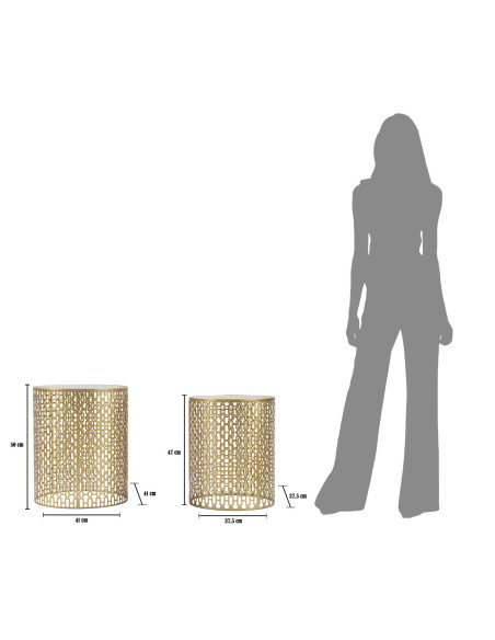 Table d'appoint moderne Ronde en Métal Doré Miroir Oblin (Lot de 2) 