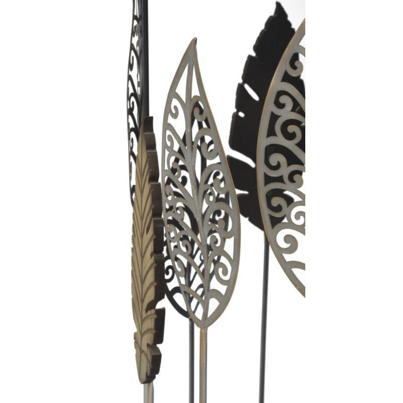 Table d'appoint originale Ronde en Métal Noir Verre Motif feuilles Foglie (Lot de 2) 