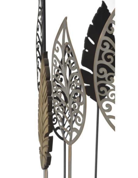 Table d'appoint originale Ronde en Métal Noir Verre Motif feuilles Foglie (Lot de 2) 